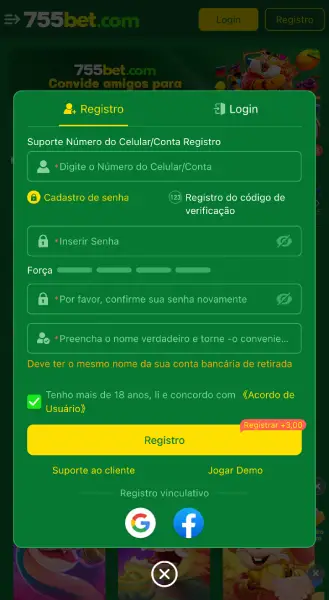 Registo no casino online 755bet