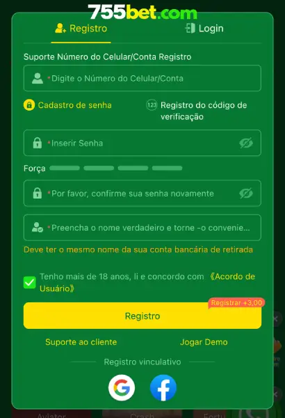 Como se registar no casino 755bet